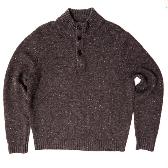 Neiman Marcus 100% Cashmere Sweater Men's Large Mock Neck 3-button PERFECT